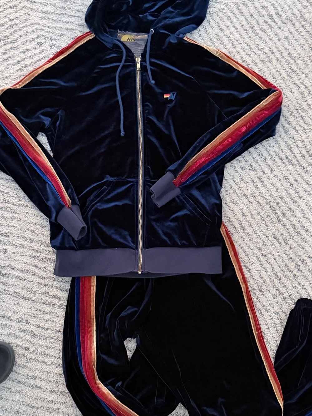 AVIATOR NATION Velvet Track Suit (set) with Rainbow Side Stripe - Navy - Picture 4 of 8